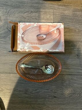 Pink Depression Glass Relish Dish with Server